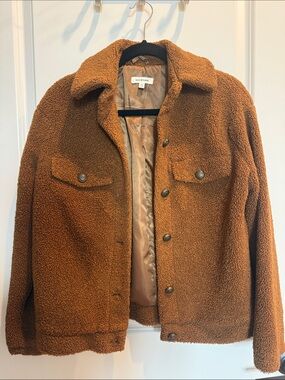Max Studio Chestnut Teddy Jacket with Button Front